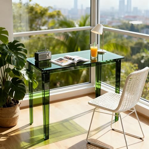 Acrylic Desk, Clear Modern Writing Table for Home Office (Green, Nomal)