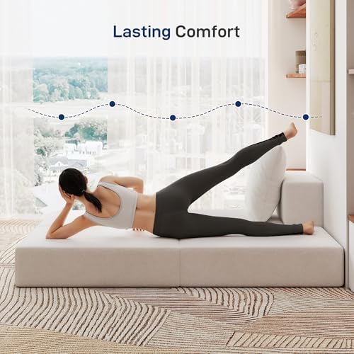 Living&Giving Cloud Sectional Couch for Living Room, Modular Boneless Couch with 1 Ottoman, Middle-seat Can Be Combined with Modular Sofa, Customizable Layout for Any Space, Beige