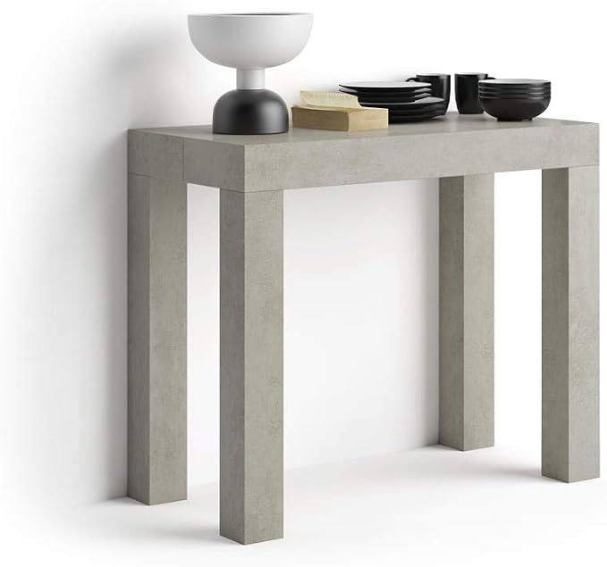 Mobili Fiver, First, Extendable Console Table 17.7(120) x35.4 in, Concrete Effect, Grey, for 4-14 People, Space-Saving Dining Table, Italian Furniture