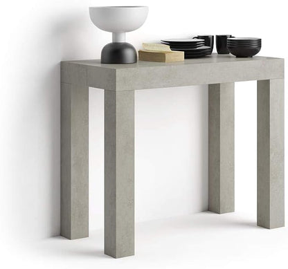 Mobili Fiver, First, Extendable Console Table 17.7(120) x35.4 in, Concrete Effect, Grey, for 4-14 People, Space-Saving Dining Table, Italian Furniture