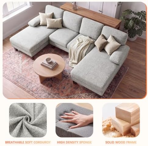 JUMMICO U Shaped Sectional Couches for Living Room, Loop Yarn