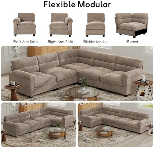 Bonzy Home Modular Sectional couches for Living Room, L Shaped Sofa, Brown