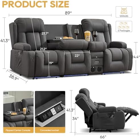 IPKIG Power Loveseat Recliner Sofa with Flip Back Console, 89" - 4 Seat