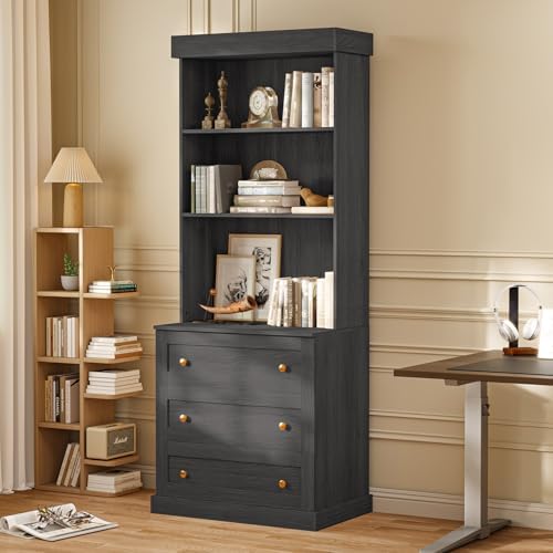 Vyre 71" Farmhouse Kitchen Pantry Cabinet, Black Freestanding Coffee Bar Hutch with Glass Doors, Drawers & Adjustable Shelves, Microwave Stand Storage Organizer for Living Room & Kitchen, Set of 4