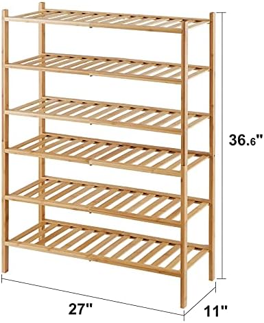viewcare 6-Tier Bamboo Shoe Rack for Entryway, Stackable | Foldable | Natural, Shoe Organizer for Hallway Closet, Free Standing Shoe Racks for Indoor Outdoor