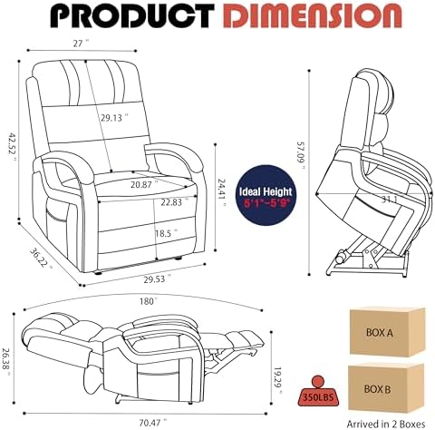 Power Lift Recliner Chair for Elderly People, Dual Motor Lift Chair with Vibration Massage and Heat, Lay Flat Recliner with Solid Wood Armrest, Standing Assistance Reclining, Faux Leather Brown