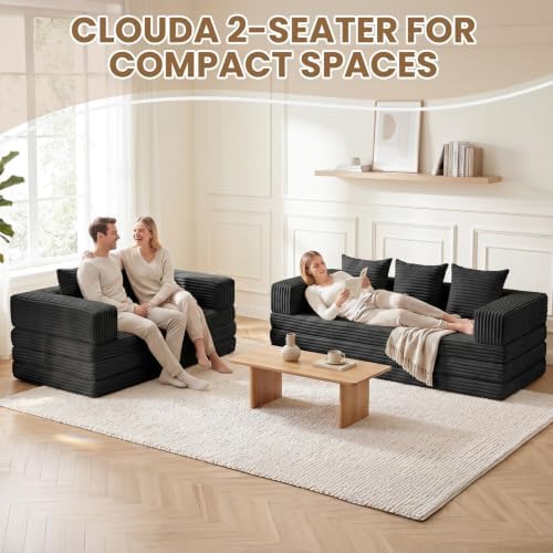Convertible Sofa Bed,3 Seater Couch Futon Sleeper Sofa with Removable Armrests Backrest,Corduroy Folding Floor Boneless Couch for Living Room,Small Space,Black