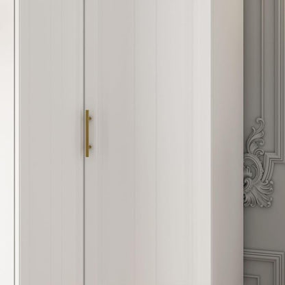 MOUMON L-Shaped 4 Door Wardrobe Closet with Shelves, Armoire Wardrobe Closet with Hanging Rod, Top Cube Storage, White and Gold 35.4”W x 35.4”D x 94.7”H