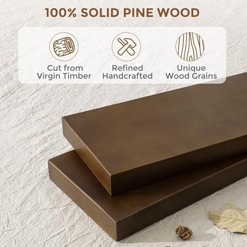 Marsmiles Dark Wood Floating Shelves, 48'' x 7.7'' x 1.6'', Set of 1