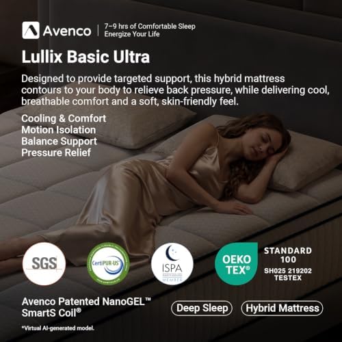 Avenco King Mattress 12 inch, King Hybrid Mattress in a Box