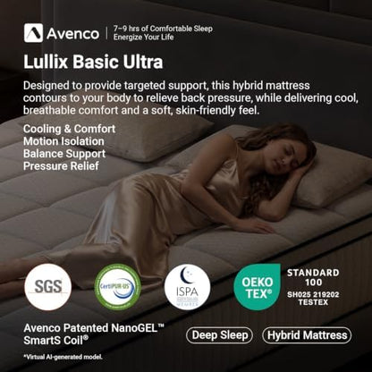 Avenco King Mattress 12 inch, King Hybrid Mattress in a Box