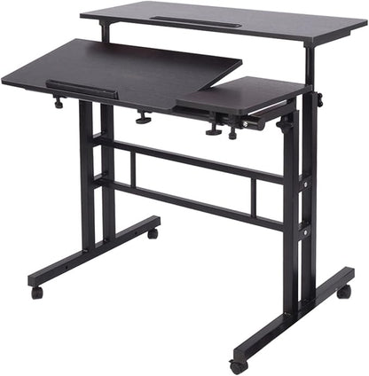 SogesHome 31.5 inches Adjustable Laptop Desk Table, Portable Computer Stand with Cart Tray and Computer Host Stand, Black