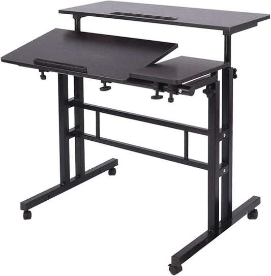 SogesHome 31.5 inches Adjustable Laptop Desk Table, Portable Computer Stand with Cart Tray and Computer Host Stand, Black