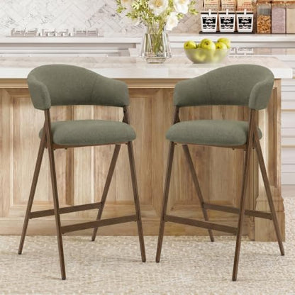 COLAMY Bar Stools Set of 2, 26" Counter Height Barstools with Backs, Modern Upholstered Bar Chairs with Metal Legs for Kitchen Island Counter, Dining Room, Green