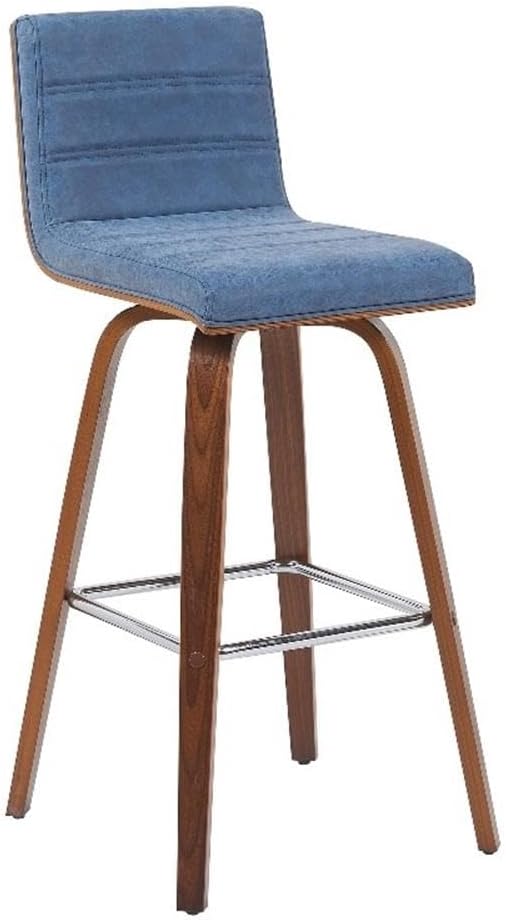 Vienna Modern Swivel Bar Height Stool with Vintage Blue Upholstered Seat and Walnut Finished Wood Frame Set of 4
