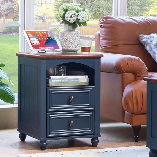 RWYHG 18" Night Stand with Charger Station, Nightstand with 2 Drawers
