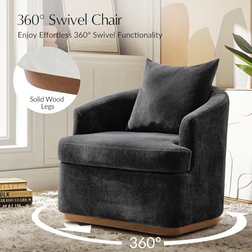 HULALA HOME Modern Swivel Accent Chair with Solid Wood Base, Black