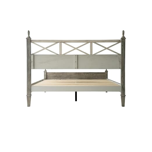 Queen Size Platform Bed Frame with Solid Wood Headboard & Footboard, Metal Legs, 12 Durable Slatted Base, No Box Spring Needed, Easy Assembly, Noise-Free & Anti-Slip, Weathered Gray Oak Finish RIQ-34