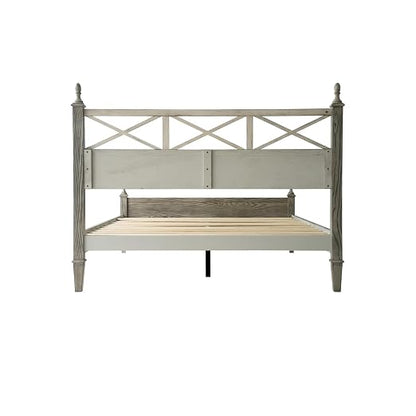 Queen Size Platform Bed Frame with Solid Wood Headboard & Footboard, Metal Legs, 12 Durable Slatted Base, No Box Spring Needed, Easy Assembly, Noise-Free & Anti-Slip, Weathered Gray Oak Finish RIQ-34