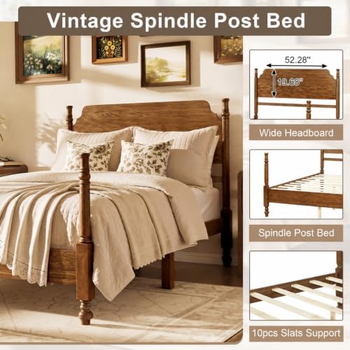 Merax Vintage Wood Spindle Post Bed with Headboard