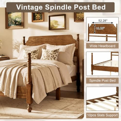 Merax Vintage Wood Spindle Post Bed with Headboard