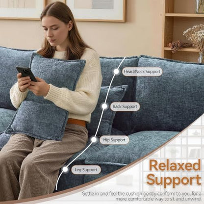 Modular Sectional Storage Sofa, 105" Cloud Deep Seat V-Shaped Couch, Blue