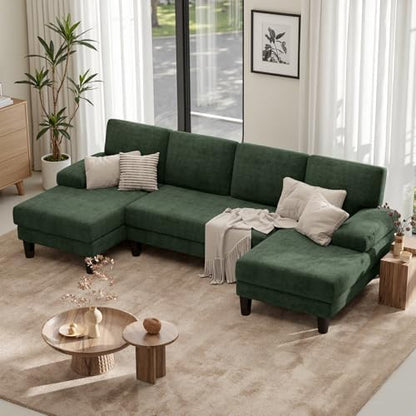 U-Shaped Sectional Sofa for Living Room, Modern Modular Sofa with Double Chaise, Classic Lounge Couch Sleeper for Apartment, Forest