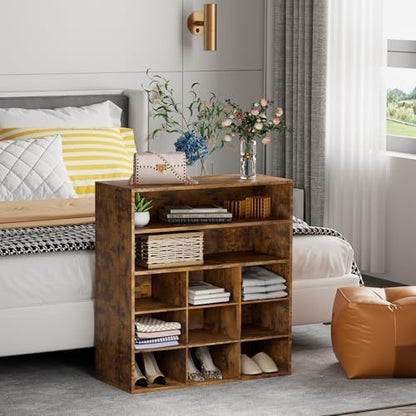 9-Cubby Shoe Rack, Wood Shoe Organizer Bench for Entryway Hallway Closet