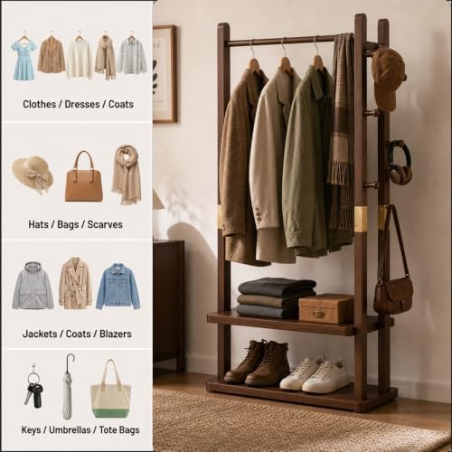 Corner Coat Rack, Corner Coat Rack with Shoe Storage (Double Hanger)