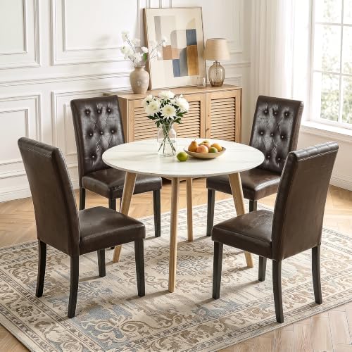VECELO Upholstered Dining Chairs Set of 6, Modern PU Leather Accent Parsons, Solid Wood Legs w/Rubber Footpads, for Living Room Kitchen, Coffee