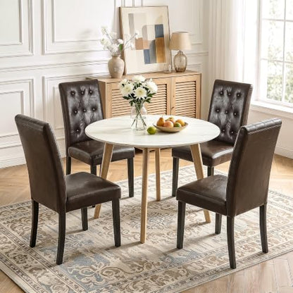 VECELO Upholstered Dining Chairs Set of 6, Modern PU Leather Accent Parsons, Solid Wood Legs w/Rubber Footpads, for Living Room Kitchen, Coffee