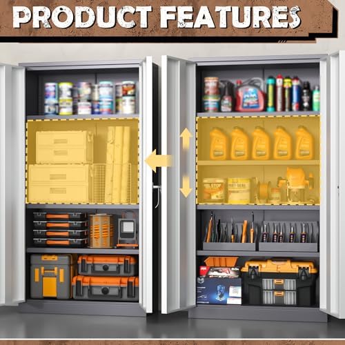 INTERGREAT Metal Storage Cabinet, 72” H Storage Cabinet with 2 Doors and 4 Adjustable Shelves for Office, Home, Garage, Pantry (Assembly Required, Grey)