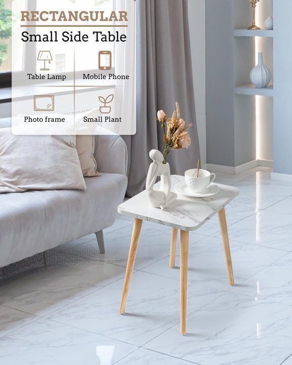 FORAOFUR Small End Table, Side Table Accent Table Living Room Bedroom Balcony Office, Modern Bedside Table Home Decor, Mini Table for Small Spaces, Short Coffee Table, Easy Assembly, Marble White | Marble Solid wood legs for stability, fits sofa/bedsid...