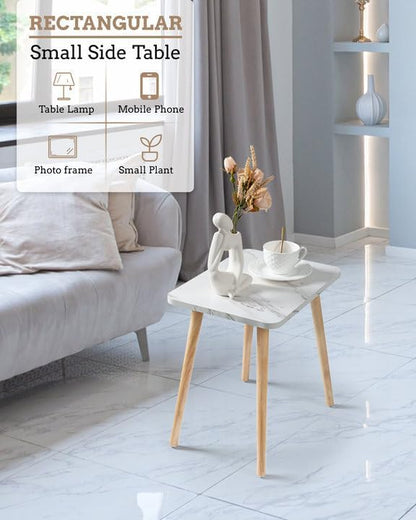 FORAOFUR Small End Table, Side Table Accent Table Living Room Bedroom Balcony Office, Modern Bedside Table Home Decor, Mini Table for Small Spaces, Short Coffee Table, Easy Assembly, Marble White | Marble Solid wood legs for stability, fits sofa/bedsid...