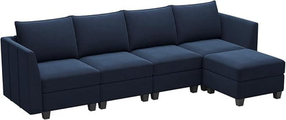 Belffin Modular Sectional Sofa Couch with Reversible Chaise Velvet L Shaped Storage 4-seat Convertible Blue