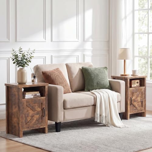 YESHOMY Farmhouse Nightstand Set of 2, Rustic End Table, Pure Brown