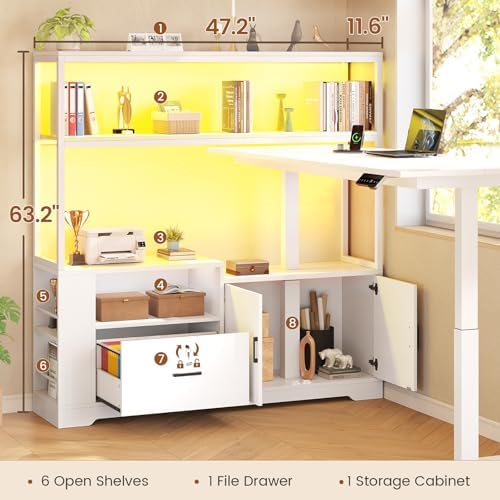 SEDETA 57" L Shaped Standing Desk, Sit Stand Office Desk with Storage Hutch
