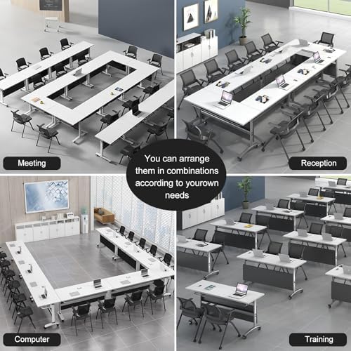 Folding Conference Table Modern Large Mobile Meeting Table Rolling Conference Room Tables with Wheels Seminar Tables for Office Training Classroom (4, Deep Grey, 63" D X 19.7" W X 29.5" H)