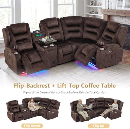 SAMERY Power Loveseat Recliner Sofa, Adjustable Headrests & Lift-Top Table