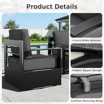 Outdoor Patio Furniture Set, 6-Piece Aluminum Patio Conversation Set All-Weather Metal Outdoor Sectional with 6 Inch Thick Cushions, Deep Setting for Garden, Outside and Porch, Grey