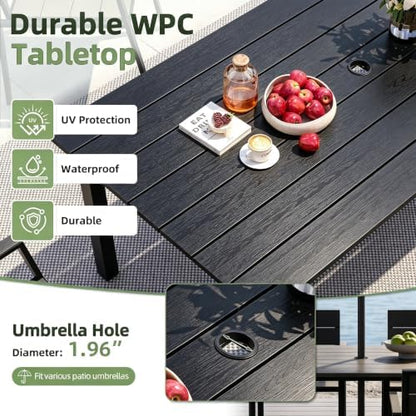 LazySunsets Outdoor Dining Set with Umbrella Hole (Blacky, 7 Piece)