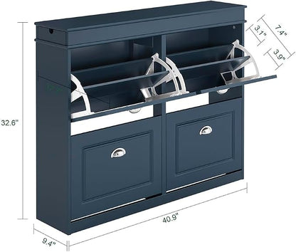 Haotian Shoe Cabinet with 4 Flip Drawers, Large Freestanding Shoe Rack, Modern Shoe Organizer for Entryway, Hallway, Entance Navy FSR79-B