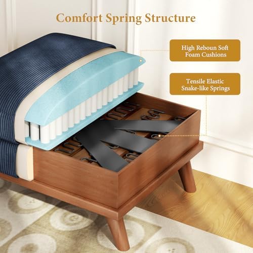 Vesgantti Large Ottoman for Modular Sofa, 29.5" Corduroy Ottoman with Spring Cushion, Rectangle Foot Rest for Couch, Entrance Footstool with Wood Legs, Footstool for Living Room, Bedroom, Dark Blue