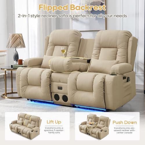 IPKIG Power Loveseat Recliner Sofa with Flip Back Console, 67" - 3 Seat