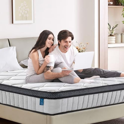 12 Inch Queen Mattress, Hybrid Memory Foam & Pocket Coil, White