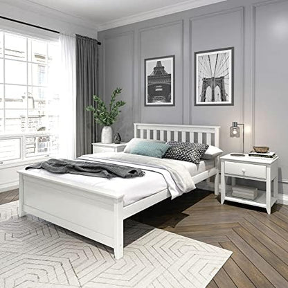 Plank+Beam Solid Wood Full Bed Frame, Platform Bed with Headboard, White