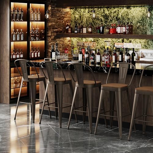 Metal Bar Stools Set of 4, 24" Counter Height with Backs, Rusty