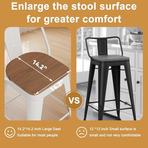 Metal Bar Stools Set of 4,24" Counter Height with Backs,Off White