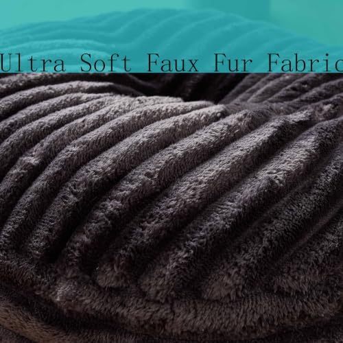 Kisoy Round Pouf Ottoman Floor Poufs Foot Ultra Soft Faux Fur Fabric