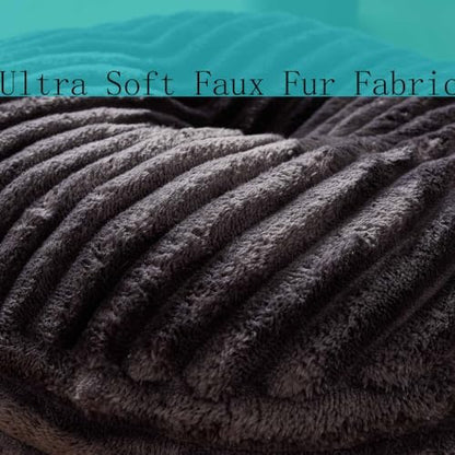 Kisoy Round Pouf Ottoman Floor Poufs Foot Ultra Soft Faux Fur Fabric